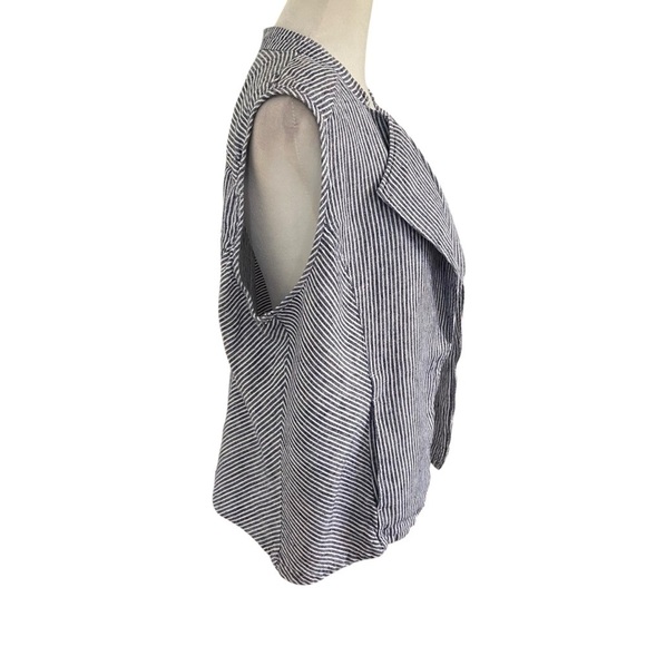 Chico’s Striped Open Front Linen Sleeveless Blazer Size L Chambray White Layer - Picture 3 of 10